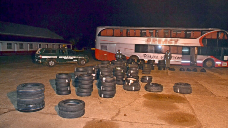 Decomisan 211 neumáticos ilegales que eran trasladados en un ómnibus