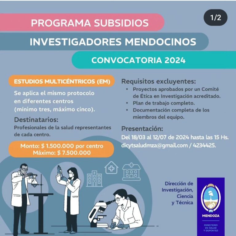 Está abierta la convocatoria 2024 del Programa de Subsidios Investigadores Mendocinos