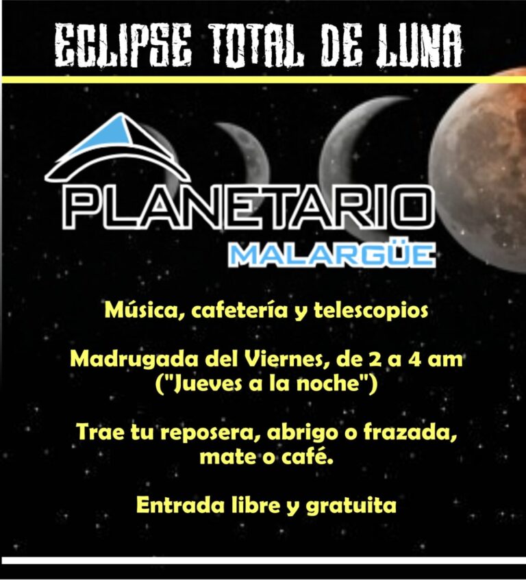 El Planetario Malargüe te invita a presenciar un eclipse total de luna