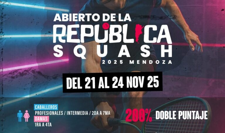Mendoza será sede por primera vez del Torneo Abierto de la República de Squash