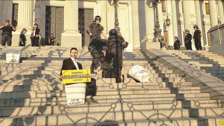 Detuvieron a 12 activistas en el Congreso que protestaban en rechazo a los cambios en la Ley de Glaciares